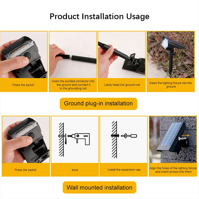 Solar Tuinspot 10 LED's – 2-in-1 Installatie (Grondpin & Wandmontage)