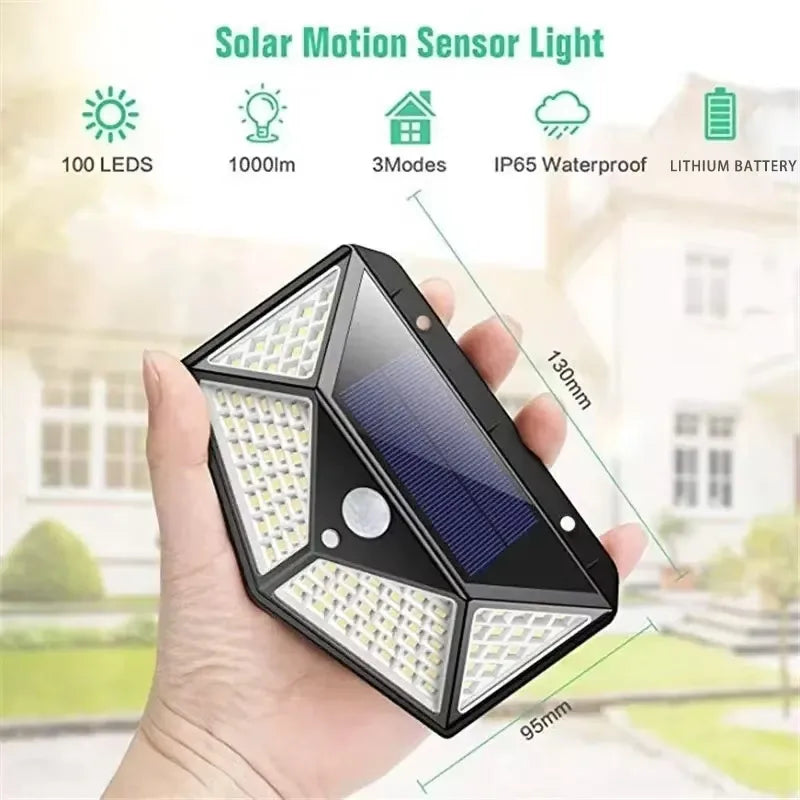 Solar Wandlamp 100 LED's – Buitenverlichting met Bewegingssensor