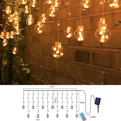 Solar Fairy Curtain Lights – 12 Bollen Buitenverlichting met Afstandsbediening