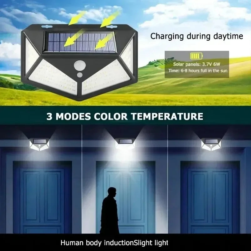 Solar Wandlamp 100 LED's – Buitenverlichting met Bewegingssensor