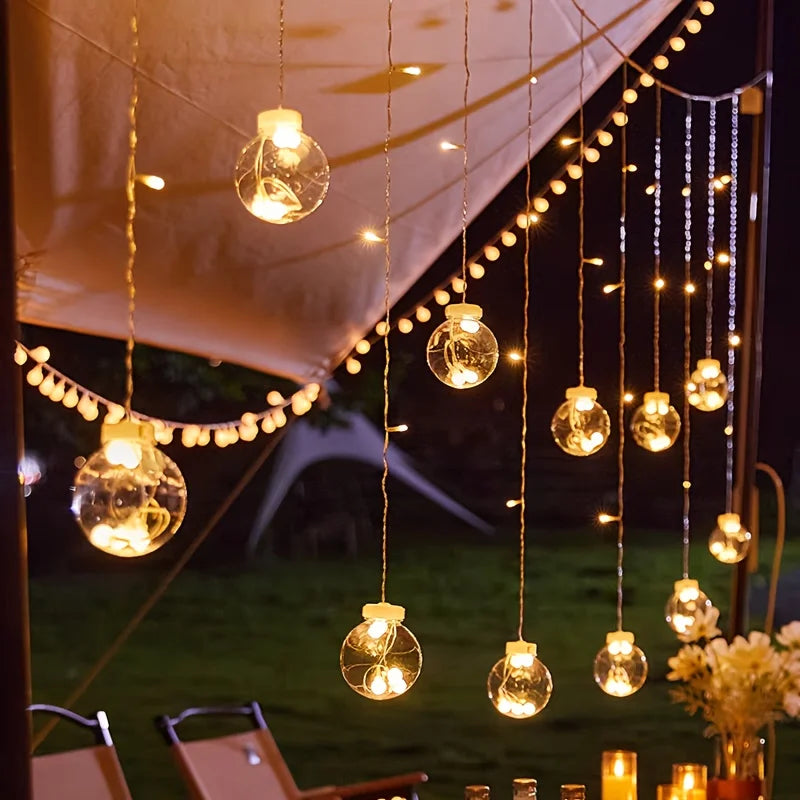 Solar Fairy Curtain Lights – 12 Bollen Buitenverlichting met Afstandsbediening