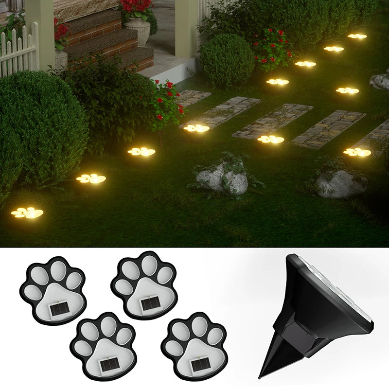 4 Stuks Kat & Hond Solar Tuinlampen –  LED Pootafdruk Verlichting