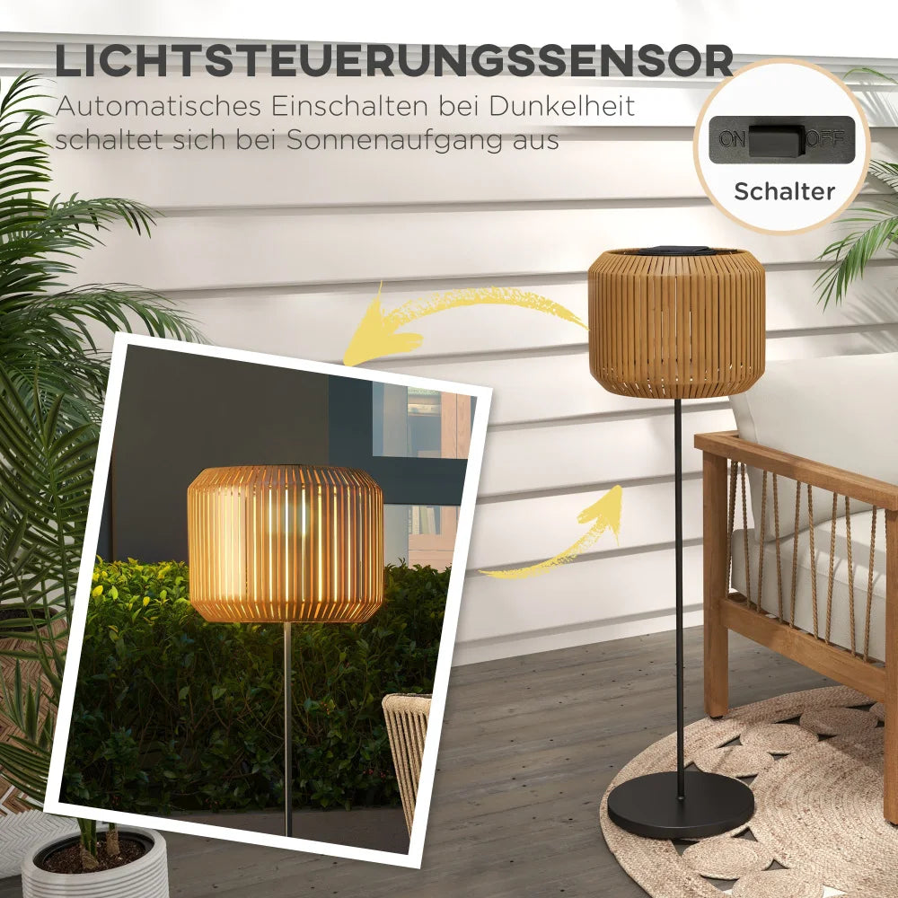 Solar Rattan Tuinlamp Buiten – LED Vloerlamp 130cm, Automatisch Aan/Uit, IP44 Weerbestendig