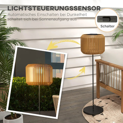 Solar Rattan Tuinlamp Buiten – LED Vloerlamp 130cm, Automatisch Aan/Uit, IP44 Weerbestendig