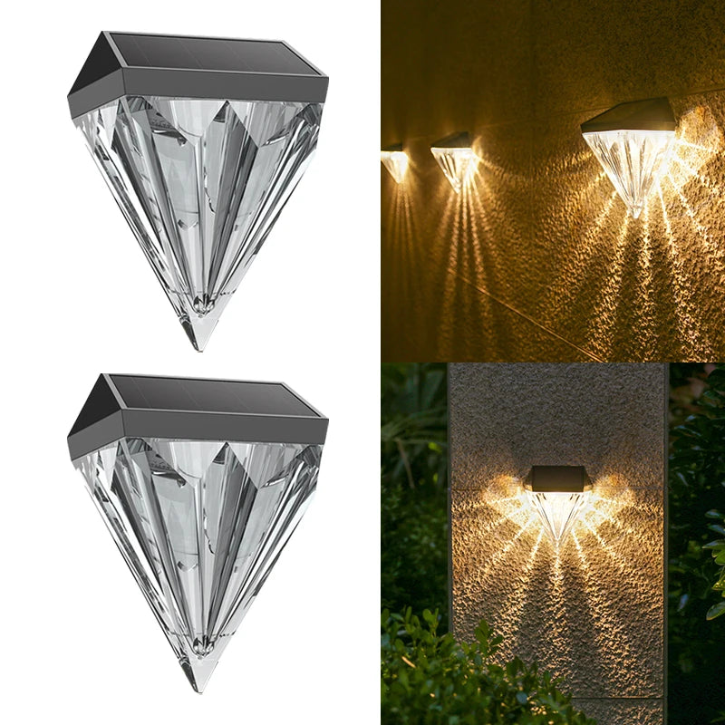2x Solar Wandlamp Buiten – Diamond Design LED Sfeerverlichting