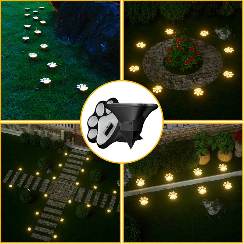 4 Stuks Kat & Hond Solar Tuinlampen –  LED Pootafdruk Verlichting