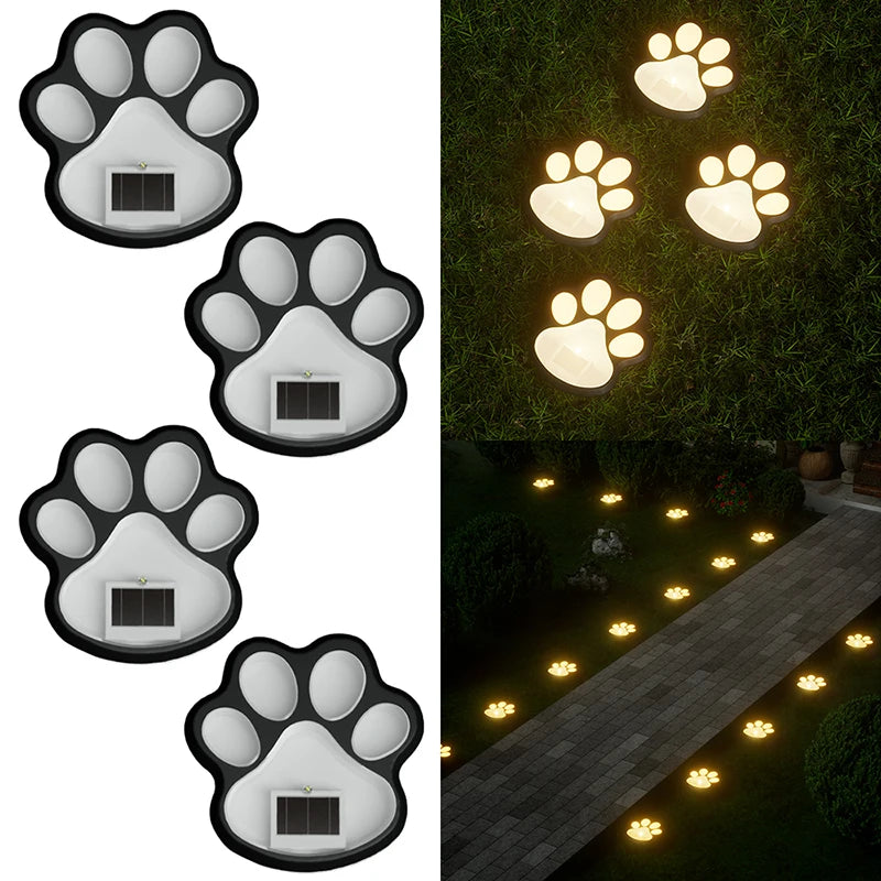 4 Stuks Kat & Hond Solar Tuinlampen –  LED Pootafdruk Verlichting